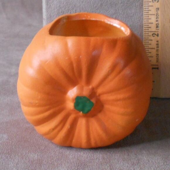 Ceramic Pumpkin Candle Holder Small Halloween Thanksgiving Fall Decor - Picture 2 of 7